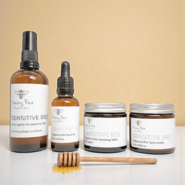 Complete fragrance-free skincare bundle featuring raw Welsh honey and beeswax products for sensitive skin.