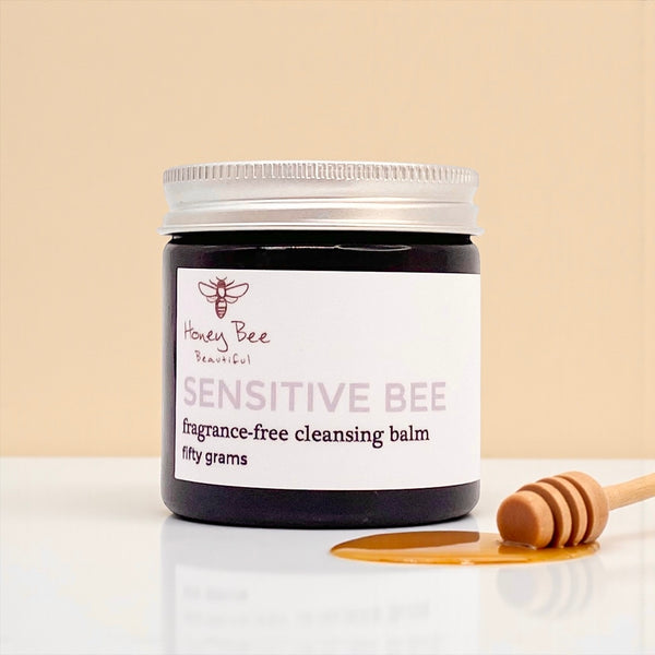 Fragrance free cleansing balm with raw honey and natural oils, ideal for sensitive or irritated skin.