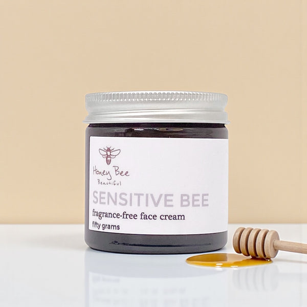 Fragrance-free face cream with raw Welsh honey and beeswax, designed for sensitive, dry, or maturing skin.