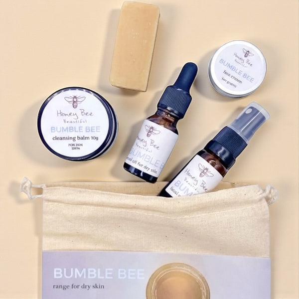 Complete face care kit with raw Welsh honey and beeswax products for dry and maturing skin.
