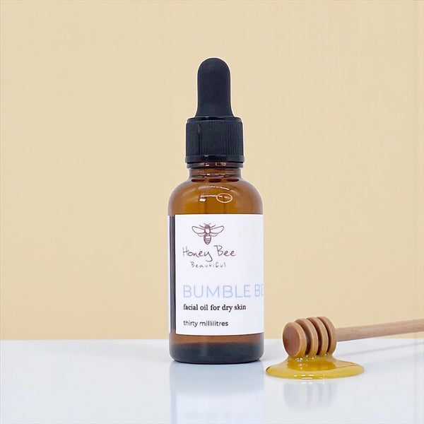 Moisturising face oil with raw Welsh honey and plant oils, designed for dry and maturing skin.