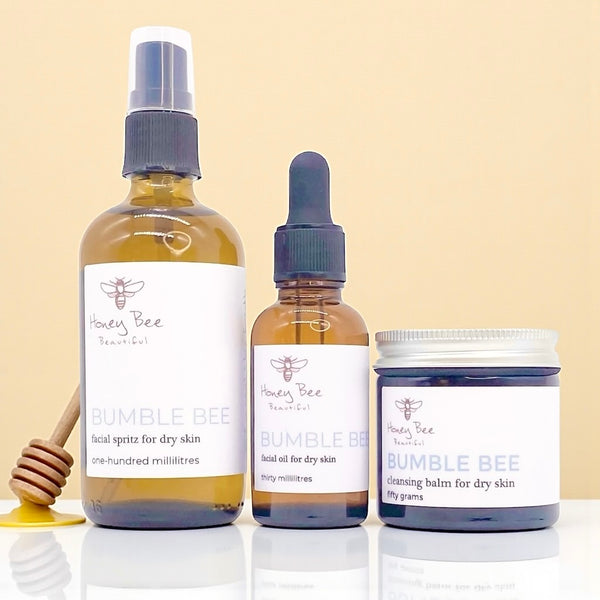 Complete face care trio with raw Welsh honey and beeswax products for dry and maturing skin.