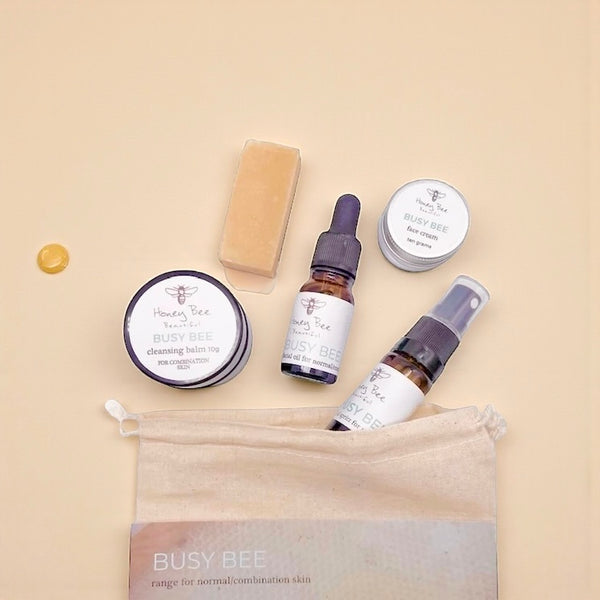 Skincare starter kit with raw Welsh honey and beeswax, tailored for combination skin