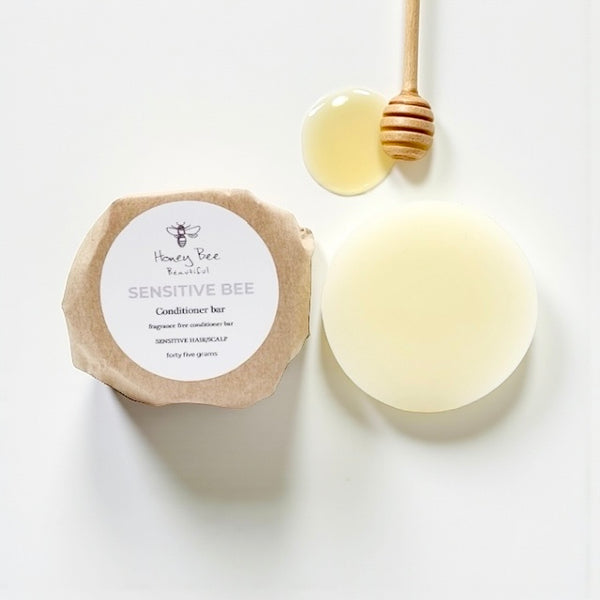 Gentle, fragrance free conditioner bar with raw honey, moisture rich oils and butters for dry, sensitive or irritated scalps.