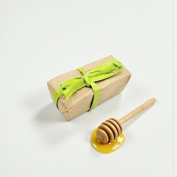 Mini natural honey soap with lemongrass, patchouli, beeswax and plant oils, refreshing, gentle formula for dry or sensitive skin, perfect for peri- or menopausal skin.