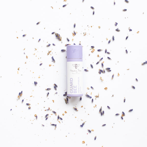 Nourishing lavender lip balm with raw Welsh honey and beeswax, perfect for dry and sensitive lips.