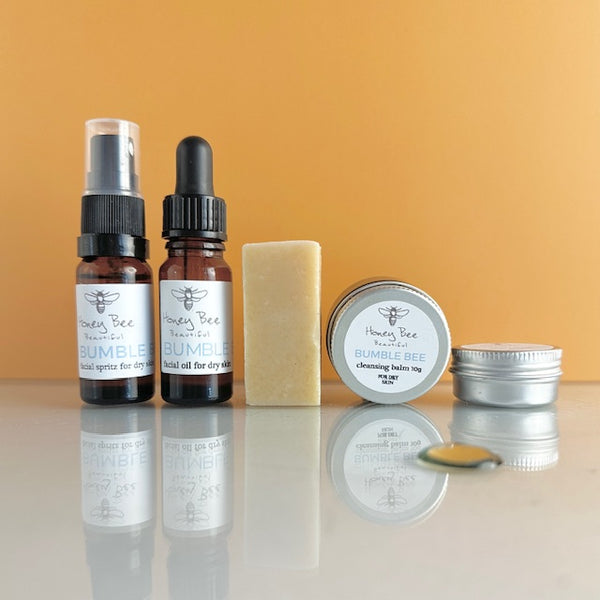 Complete face care kit with raw Welsh honey and beeswax products for dry and maturing skin.