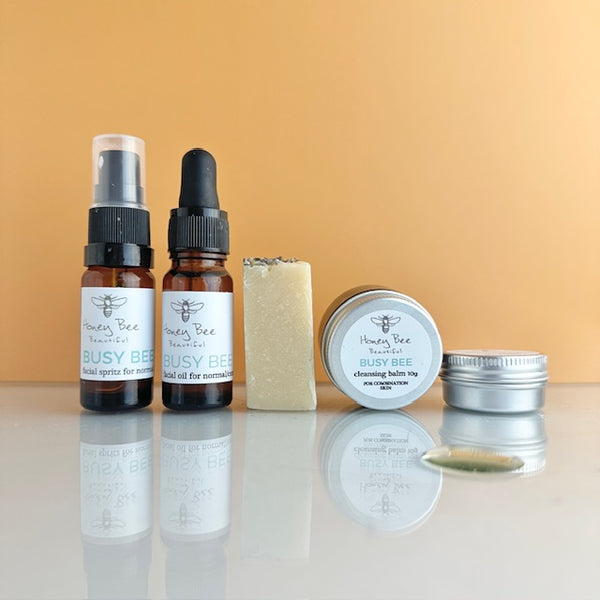 Skincare starter kit with raw Welsh honey and beeswax, tailored for combination skin