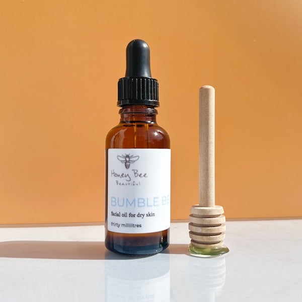 Moisturising face oil with raw Welsh honey and plant oils, designed for dry and maturing skin.