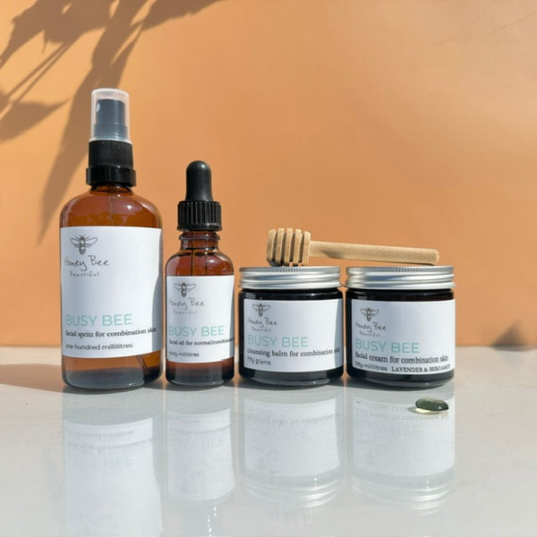 Complete face care bundle with raw Welsh honey and beeswax products tailored for combination skin.