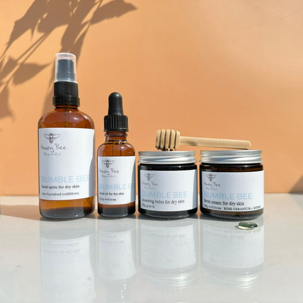 Complete face care bundle with raw Welsh honey and beeswax products for dry and maturing skin.