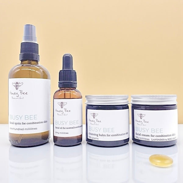 Complete face care bundle with raw Welsh honey and beeswax products tailored for combination skin.