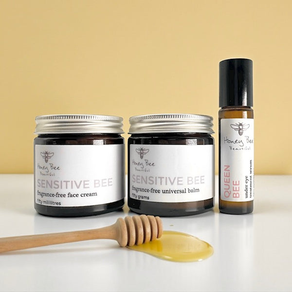 Fragrance free raw honey best selling cream balm and oil for sensitive, dry and maturing menopausal skin