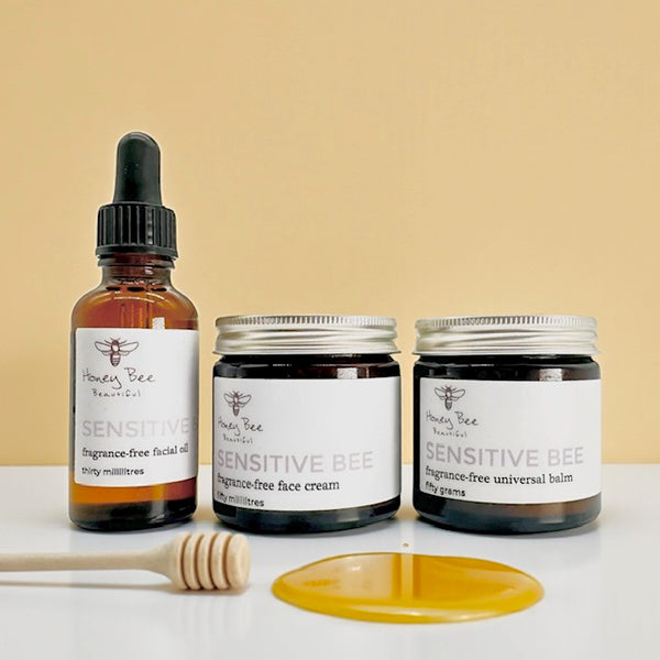 Top-selling fragrance free raw honey skincare bundle with Welsh honey and beeswax, tailored for dry and maturing skin.