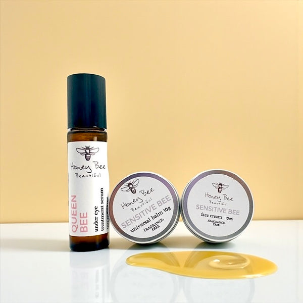 Travel size raw honey best selling cream balm and oil for sensitive, dry and maturing menopausal skin