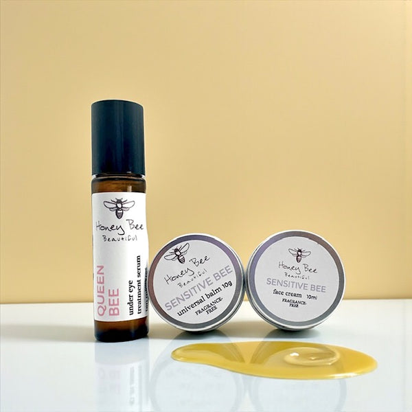 Travel size raw honey best selling cream balm and oil for sensitive, dry and maturing menopausal skin