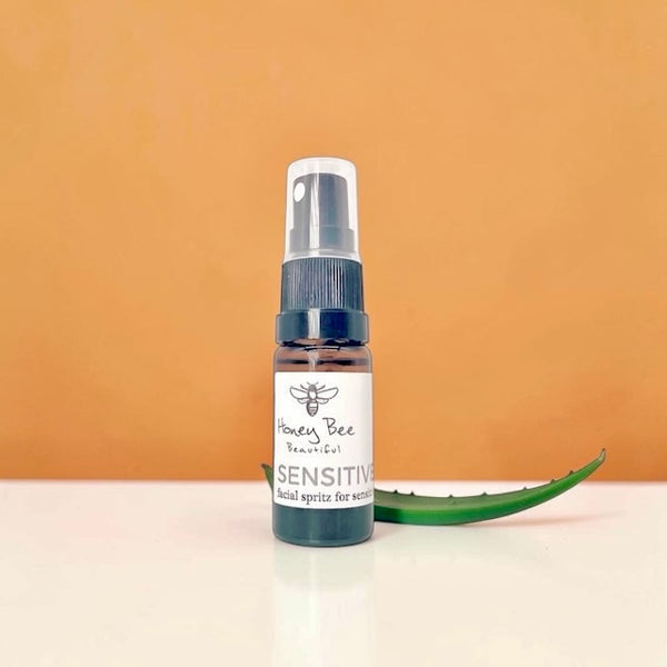 Try me mini sensitive facial mist spritz with natural chamomile, aloe vera and glycerin to hydrate dry or sensitive skin